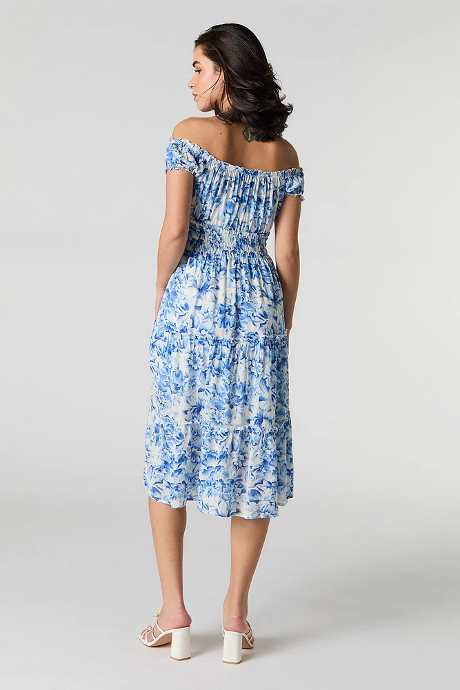 Off Shoulder Tiered Midi Dress