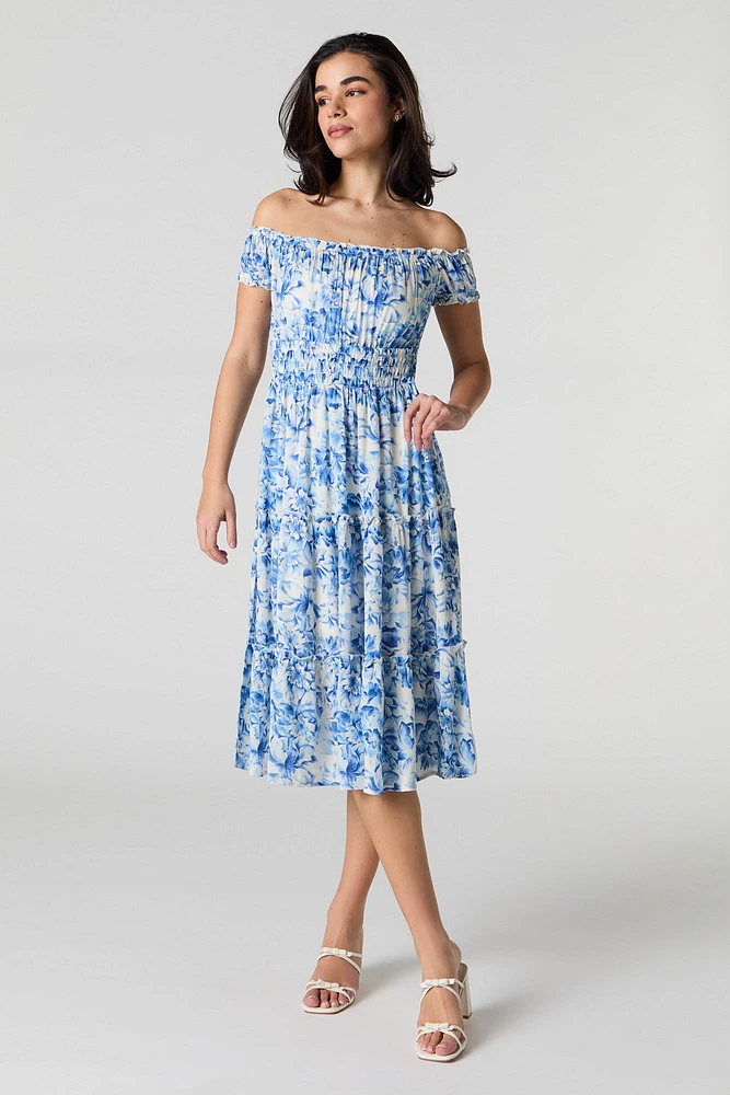 Off Shoulder Tiered Midi Dress