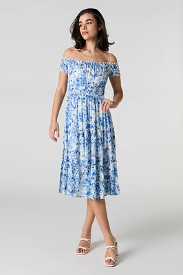 Off Shoulder Tiered Midi Dress