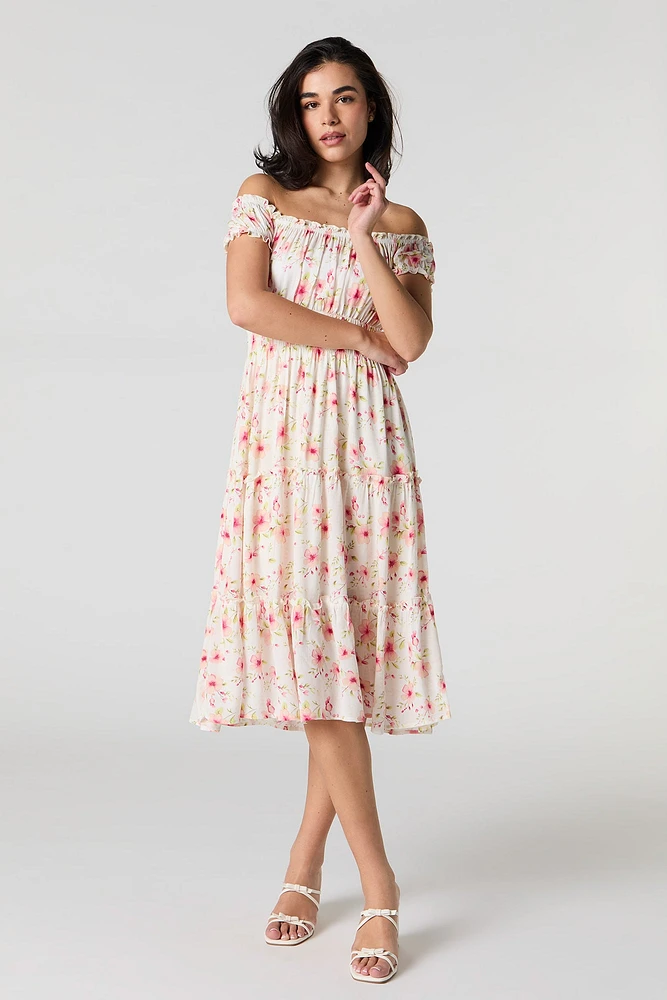 Off Shoulder Tiered Midi Dress