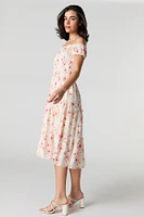 Off Shoulder Tiered Midi Dress
