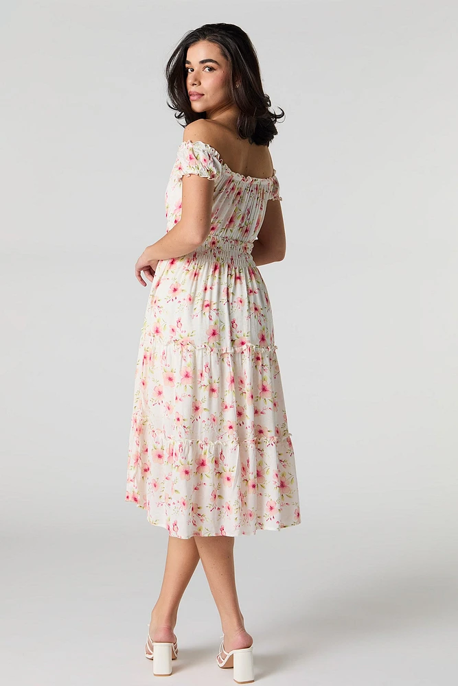 Off Shoulder Tiered Midi Dress
