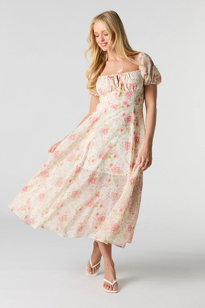Floral Chiffon Midi Milkmaid Dress