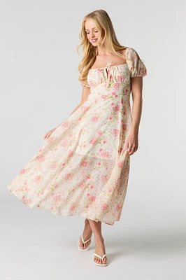 Floral Chiffon Midi Milkmaid Dress