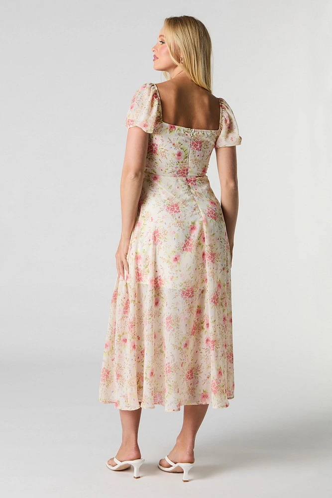 Floral Chiffon Midi Milkmaid Dress
