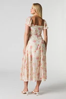 Floral Chiffon Midi Milkmaid Dress
