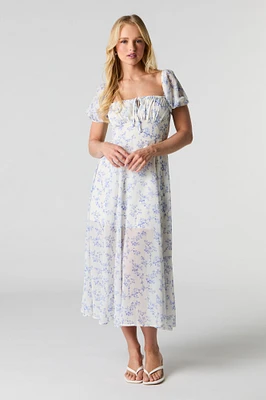 Floral Chiffon Midi Milkmaid Dress