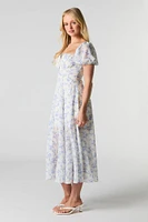 Floral Chiffon Midi Milkmaid Dress