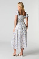 Floral Chiffon Midi Milkmaid Dress