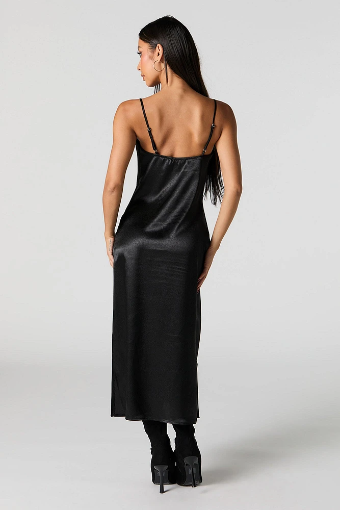 Satin Cowl Neck Midi Dress