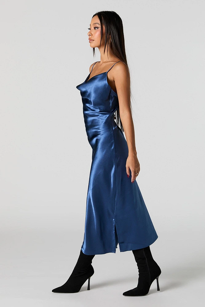 Robe midi en satin avec col chÃ¢le