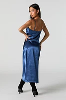 Robe midi en satin avec col châle