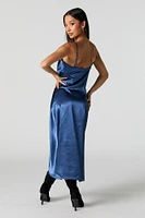 Robe midi en satin avec col châle