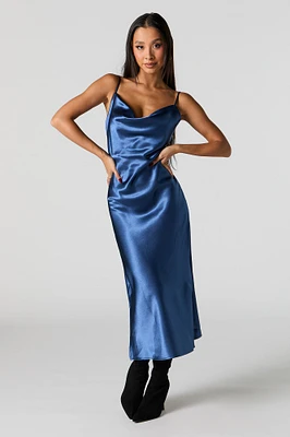 Robe midi en satin avec col chÃ¢le