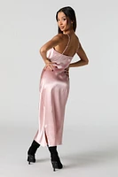 Robe midi en satin avec col châle