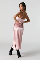 Satin Cowl Neck Midi Dress