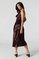 Satin Floral Cowl Neck Midi Dress