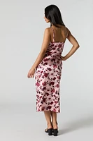 Satin Floral Cowl Neck Midi Dress