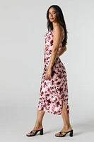 Satin Floral Cowl Neck Midi Dress