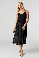 Smocked Chiffon V-Neck Midi Dress