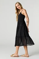 Smocked Chiffon V-Neck Midi Dress