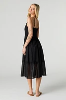 Smocked Chiffon V-Neck Midi Dress