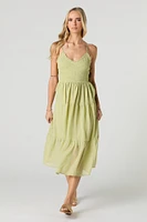 Smocked Chiffon V-Neck Midi Dress