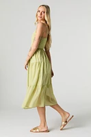 Smocked Chiffon V-Neck Midi Dress