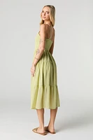 Smocked Chiffon V-Neck Midi Dress