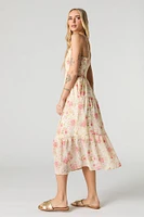 Robe midi smockée en chiffon avec encolure V