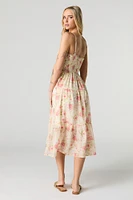 Robe midi smockée en chiffon avec encolure V