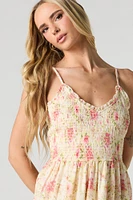 Robe midi smockée en chiffon avec encolure V