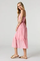 Smocked Chiffon V-Neck Midi Dress