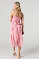 Smocked Chiffon V-Neck Midi Dress