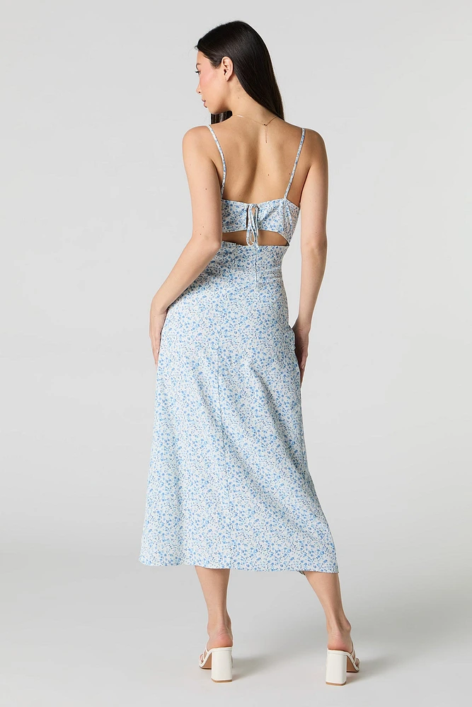 Robe midi fleurie avec fente latérale