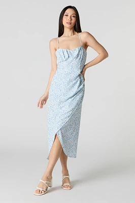 Robe midi fleurie avec fente latérale