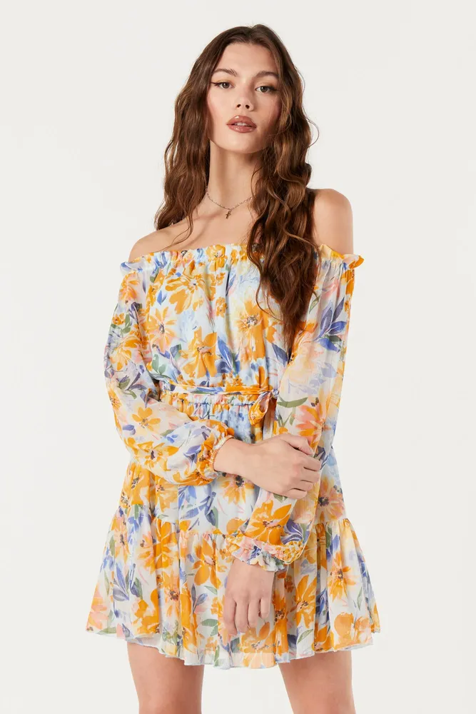 Floral Print Off Shoulder Mini Dress