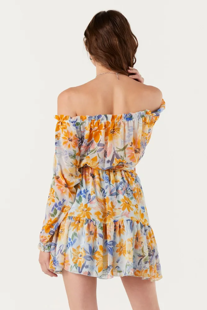 Floral Print Off Shoulder Mini Dress