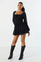 Chiffon Milkmaid Long Sleeve Dress