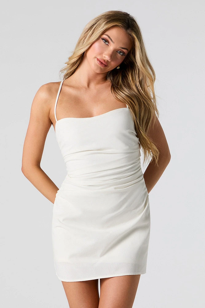 Minirobe en mélange de lin lacée au dos