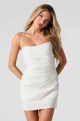 Minirobe en mélange de lin lacée au dos