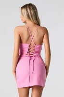 Linen-Blend Lace-Up Back Mini Dress