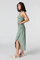 Linen-Blend Strappy Back Midi Slit Dress