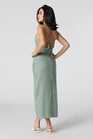 Linen-Blend Strappy Back Midi Slit Dress