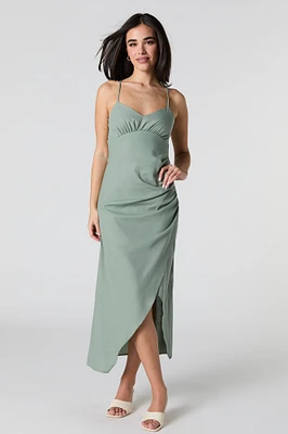 Linen-Blend Strappy Back Midi Slit Dress