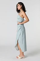 Linen-Blend Strappy Back Midi Slit Dress