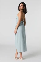 Linen-Blend Strappy Back Midi Slit Dress