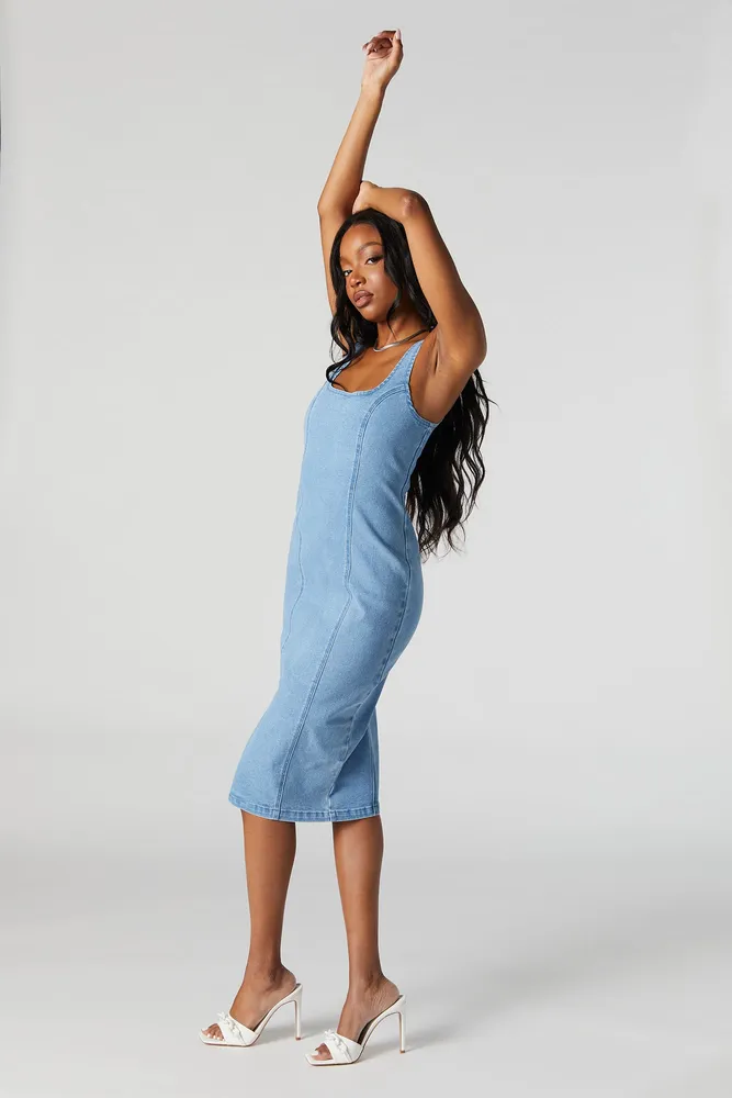 Light Wash Denim Midi Dress