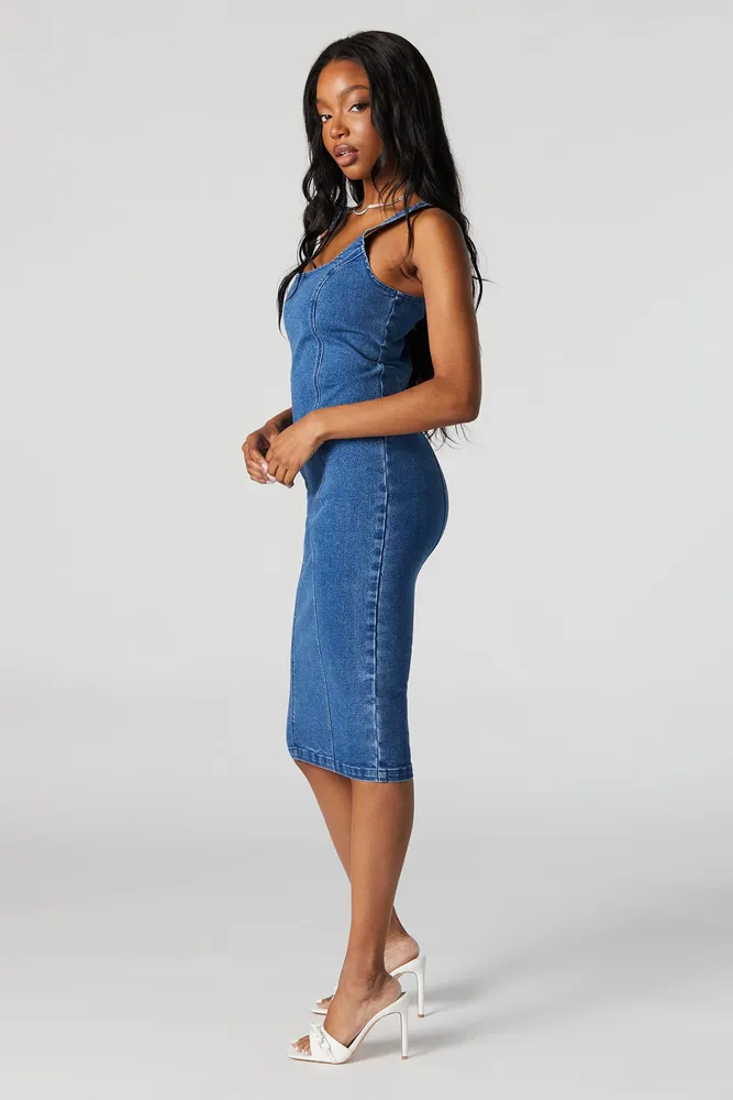 Medium Wash Denim Midi Dress