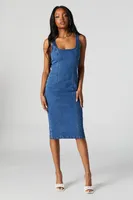 Medium Wash Denim Midi Dress